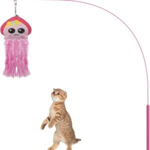 Cat Wand Toy, 35 Inches Flexible Cat Stick with Cute Jellyfish Cat Wand Replacement Cat Teaser Toy Sturdy Interactive Cat Toy for Indoor Cats to Chase Pounce Entertain (Pink)