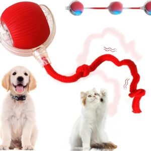 Interactive Cat Toy Balls - Automatic Interactive Cat Toys for Indoor Cats, Smart Self Rolling Interactive Cat Dog Ball, Electric Dog Ball Toy for Bored Indoor Adult Cats Kitten, Rechargeable, Red