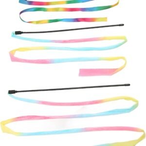 Funny Cat Colorful Stick a 3-Piece Ribbon Wand Toy Set for Indoor Interactive Play
