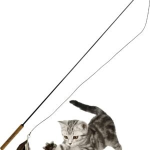 The Unbreakable Cat Toy Wand, Extra Long Durable Interactive Cat Toy for Indoor Cats, Feather Kitten Toys for Bored Indoor Adult Cats, Bird Teaser Cat Accessories Enrichment