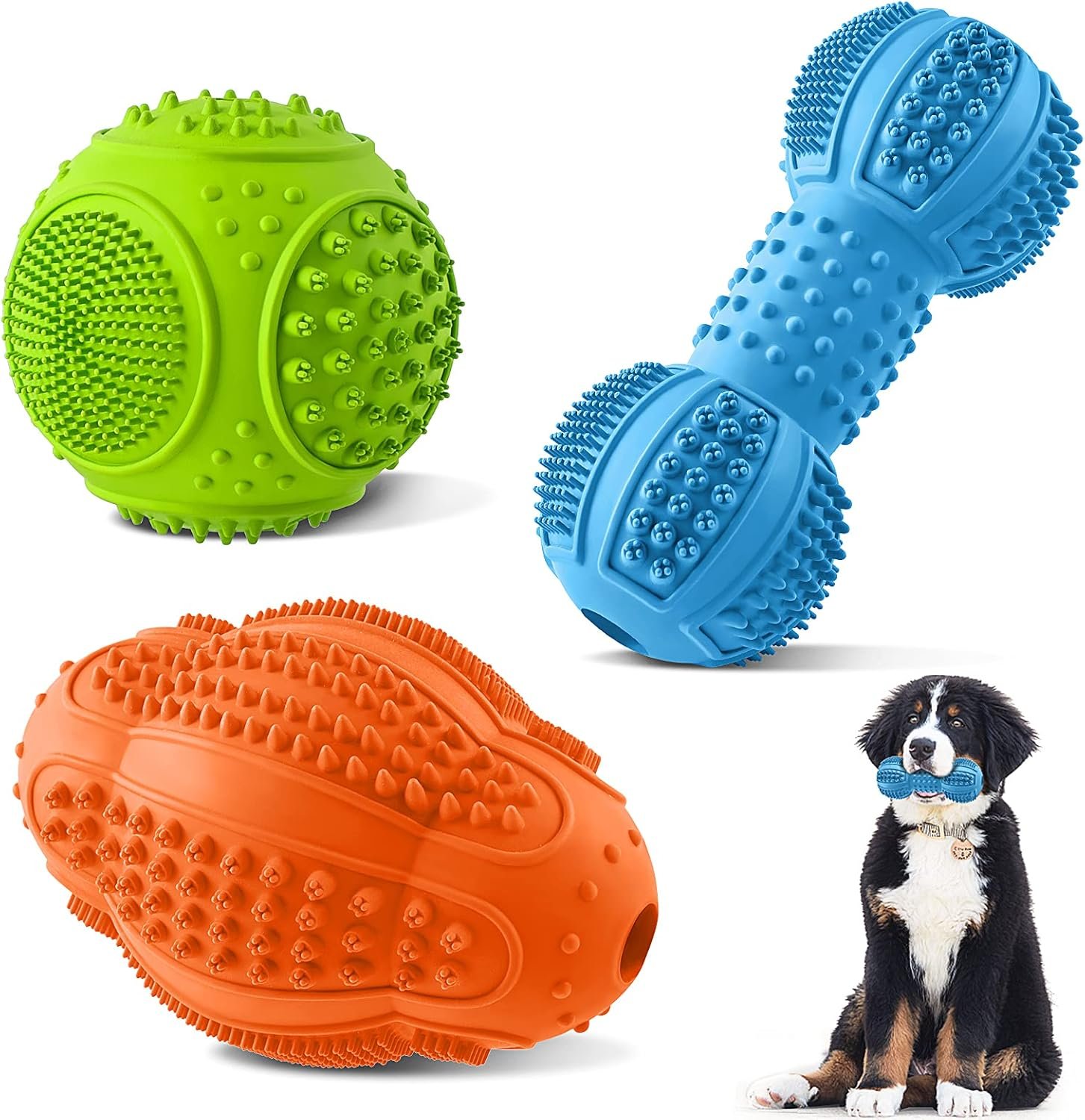 Dog Chew Toys 3 Pack for Aggressive Chewers, Multifunctional Teeth Cleaning and Gum Massage, Tough Toys with Natural Rubber for Large and Medium Dog