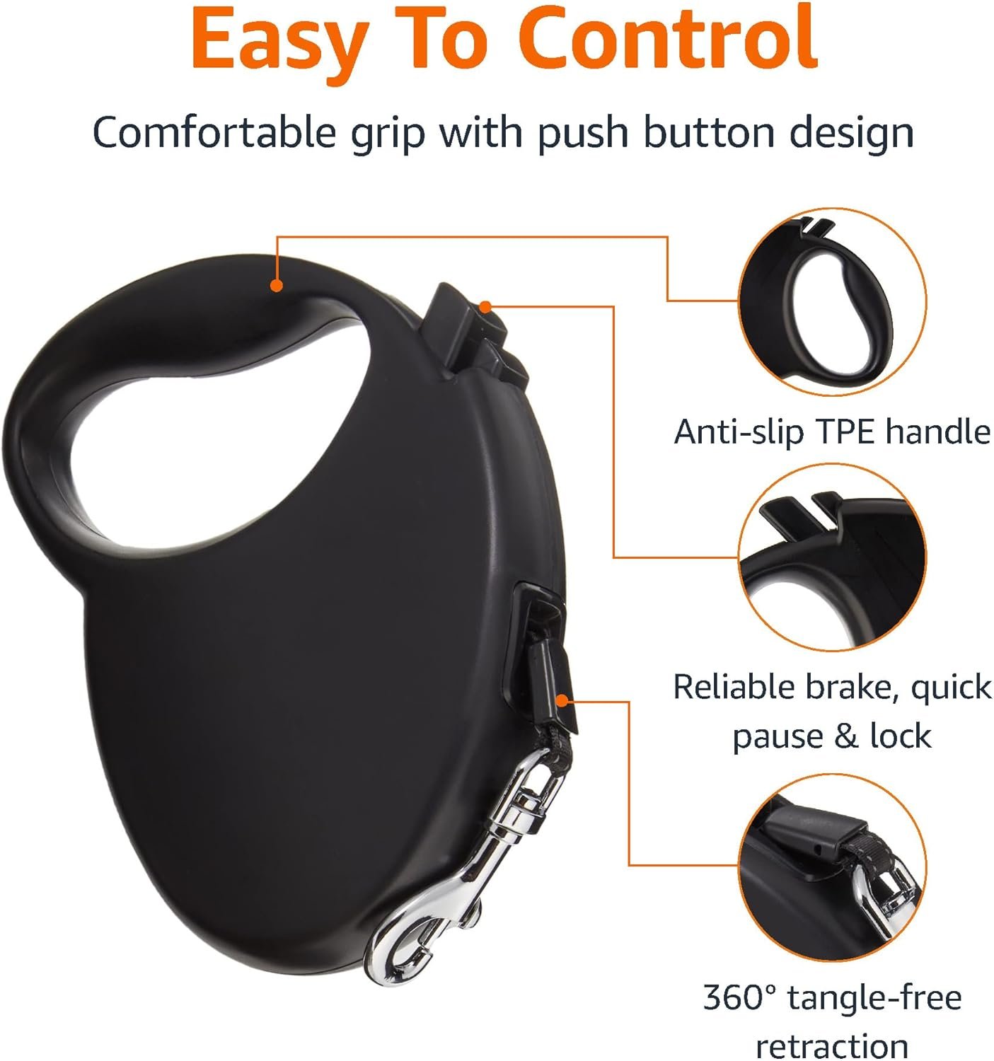 Retractable Pet Leash, for Dogs under 44 lbs, Locking Mechanism, Small - 16ft, Black - Image 2