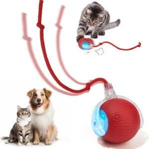 Interactive Dog & Cat Electric Active Toys, Smart Rolling Ball for Dogs & Cats, 360° Smart Automatic Rolling Pet Ball, Fast Moving Toy for Bored Indoor Kitty, Rechargeable(Red)