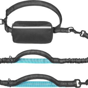 Hands Free Dog Leash with Zipper Pouch, Dual Padded Handles and Durable Bungee for Walking, Jogging and Running Your Dog (Large, 25-120 lbs, Black)